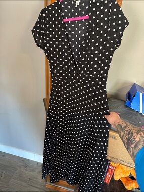 Black with White Polka Dot Midi Dress